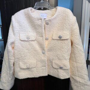 Mable Cream Bouclé Cropped Jacket | M | NWT | Oversized Fit | Camellia Buttons